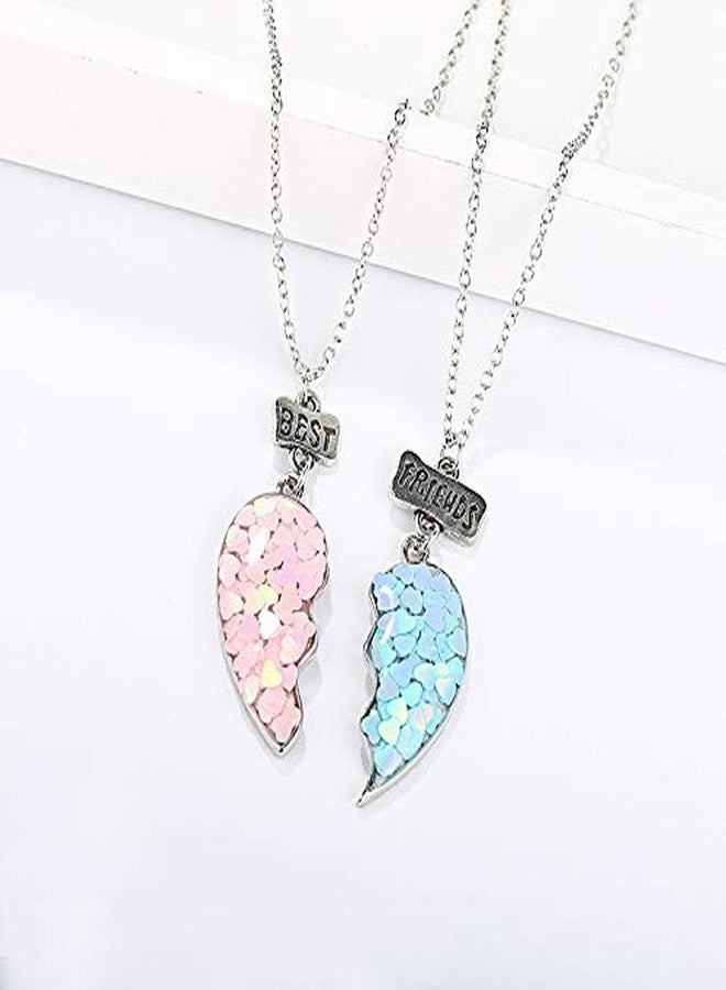 Kefley Bff Friendship Necklace for 2 Girls Matching Necklaces for Best Friends Birthday Gifts for Best Friend Puzzle Heart Necklace for 2 Teen Girls Christmas Necklaces for Bestie Blue Pink Sequin Best Friend Forever Necklace Set - Image 4
